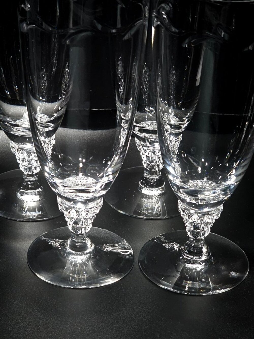 4 Tiffin Franciscan Mimi Ice Tea Glasses cut crystal botanical leaf sculpted - Picture 3 of 7
